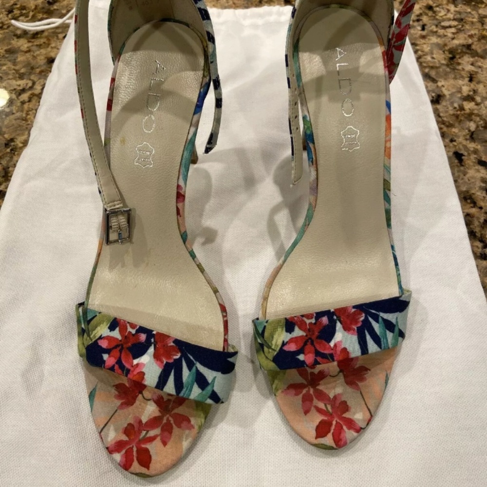 Aldo Ankle Wrap Floral Heels